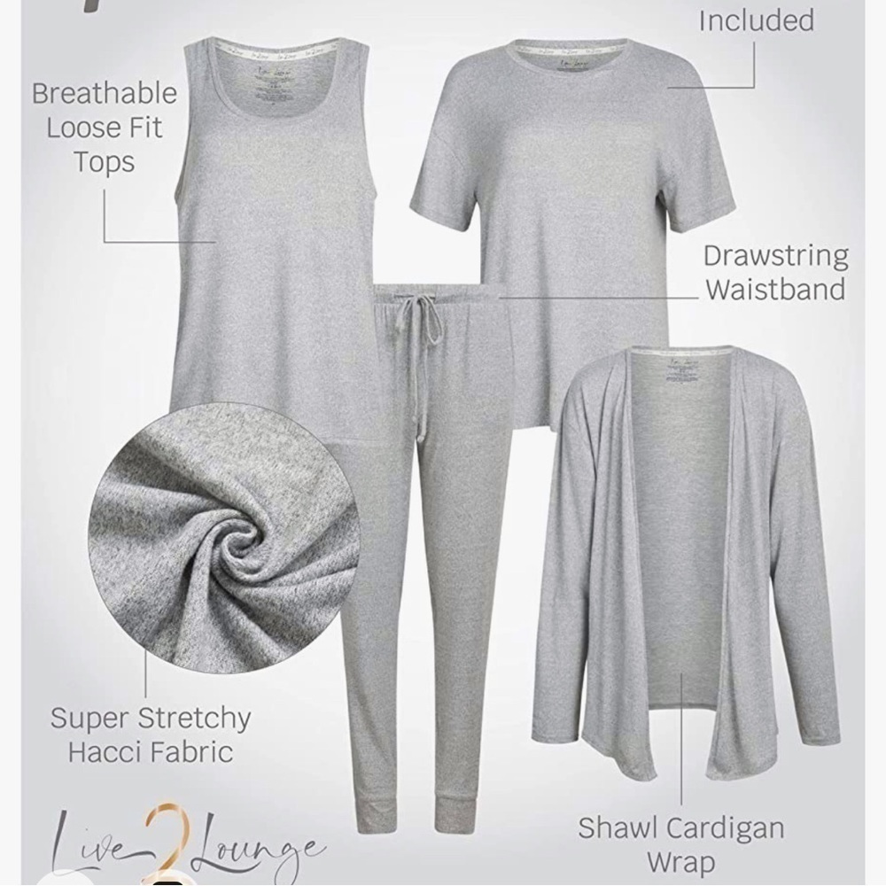NEW-LIVE 2 Lounge 4 Pc Essential Lounge Set-WrapCardigan,T-Shirt,TankTop,Joggers